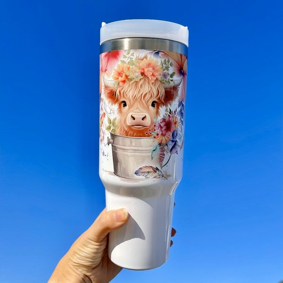 Christmas gift Baby Highland Cow In a Bucket 40 oz Tumbler BRAND NEW Double-wall - Picture 6 of 7